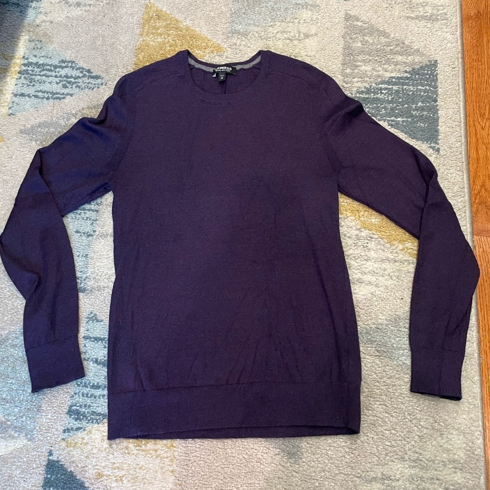Men’s Express Sweater Pullover Crew Neck Purple Merino Wool Size XS